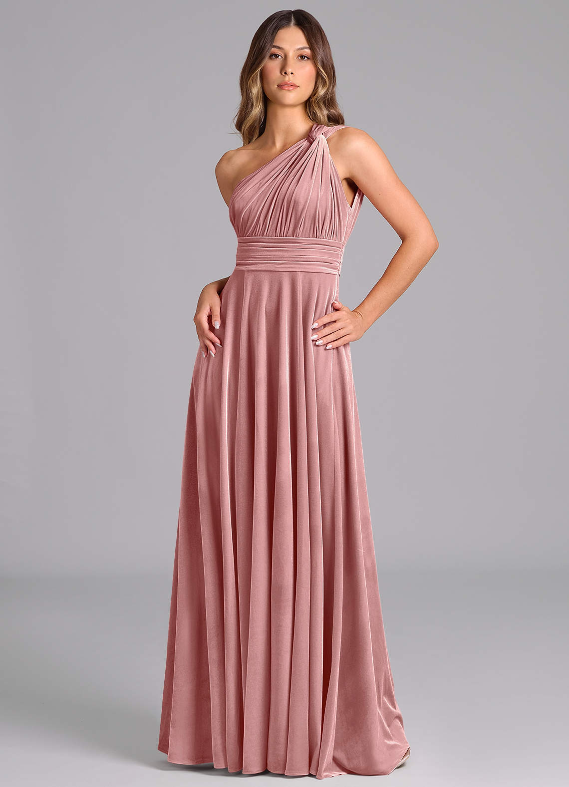 Azazie Charlize At-home Try On Dresses Black A-Line One Shoulder Velvet Dress image4