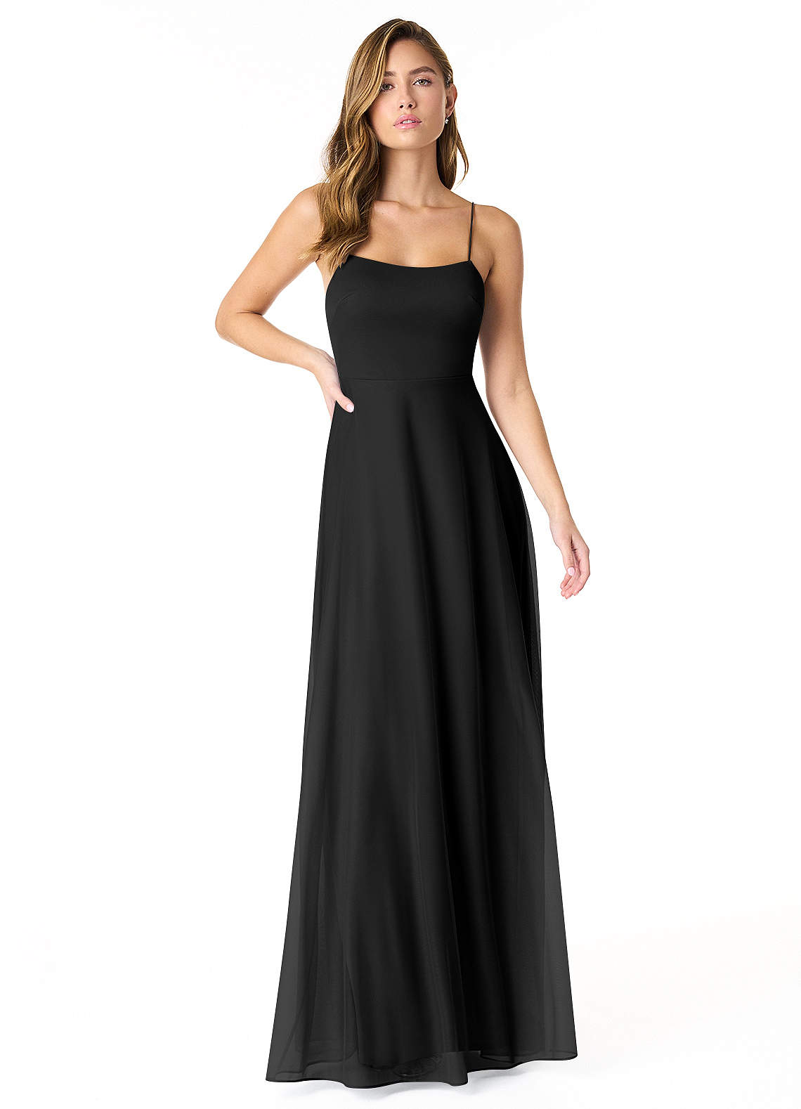 Azazie Rae Abiti da Damigella Abito A-Line in Maglia Fiocco Nero image1