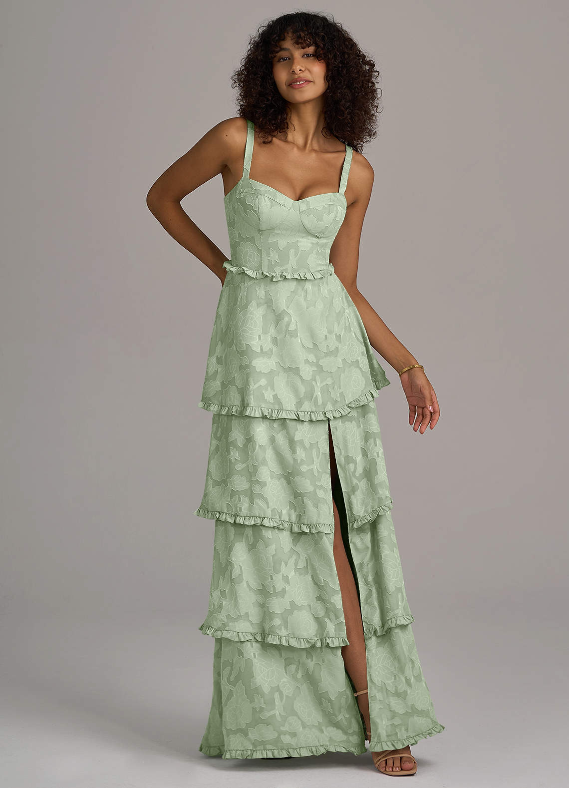Azazie Romie Dusty Sage Floral Burnout Bridesmaid Dresses | Azazie