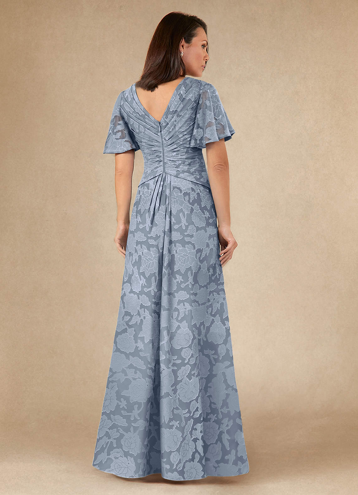Azazie Emmeline Mother of the Bride Dresses Dusty Blue A-Line Pleated Floral Burnout Dress image4