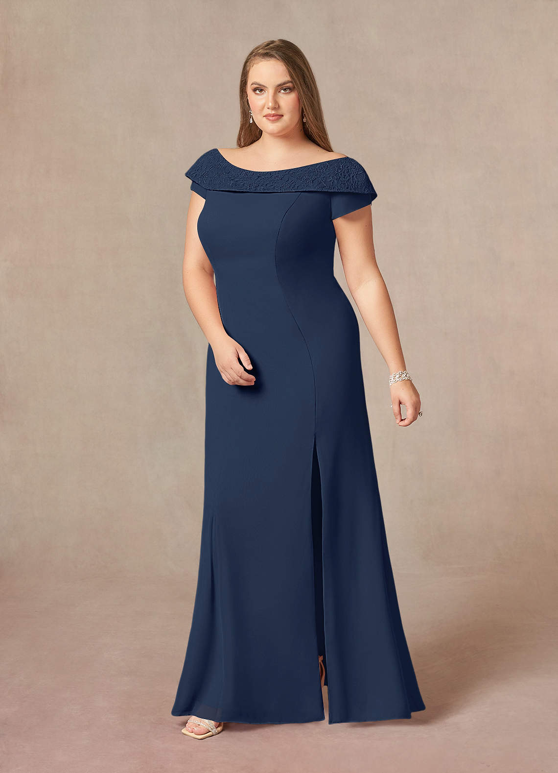 Azazie Cupid Mother of the Bride Dresses A-Line Boatneck Lace Chiffon Floor-Length Dress image1