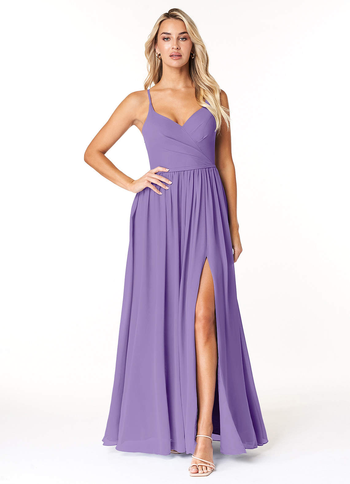 Azazie Dominic Bridesmaid Dresses Tahiti A-Line V-Neck Pleated Chiffon Dress image1