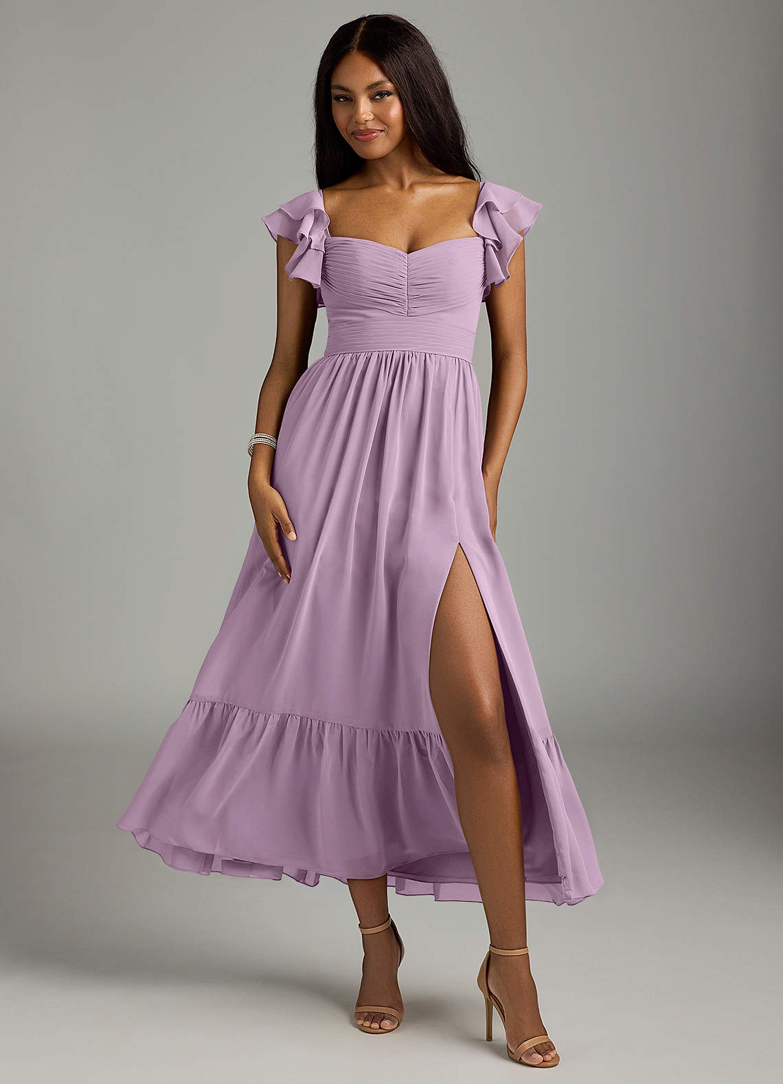 Azazie Anaya Brautjungfernkleider A-Linie Plissee Chiffon Kleid Blauregen image1