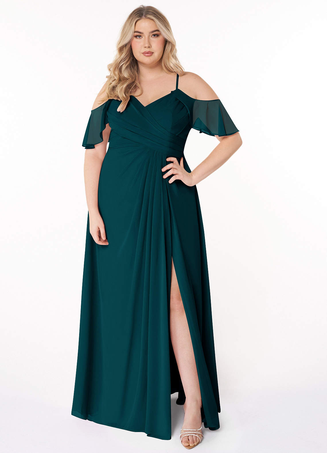 Azazie Dakota Bridesmaid Dresses Pine A-Line V-Neck Pleated Chiffon Dress image1