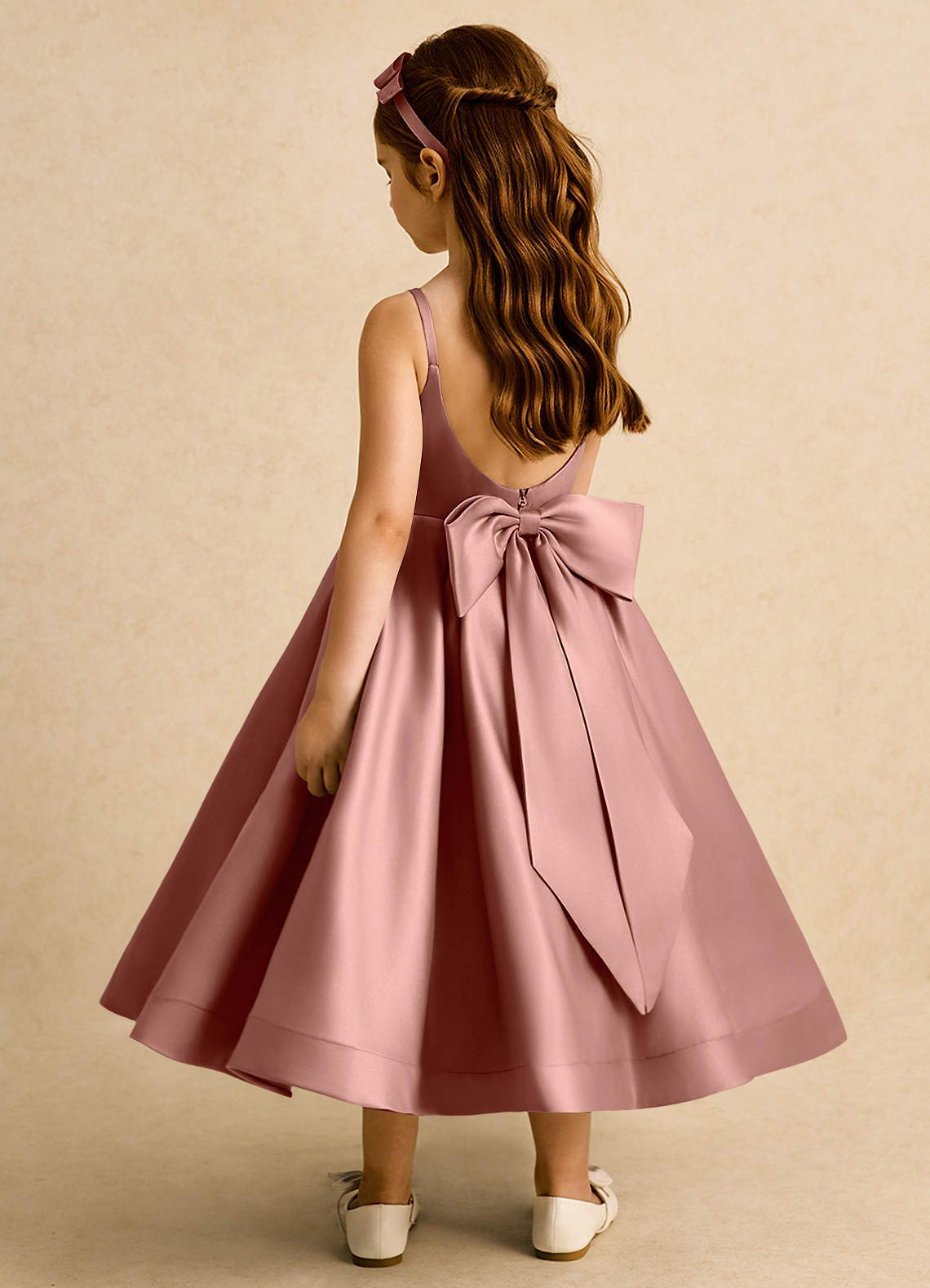 Azazie Babs Flower Girl Dresses Cedar Rose Ball-Gown Pleated Matte Satin Dress image1