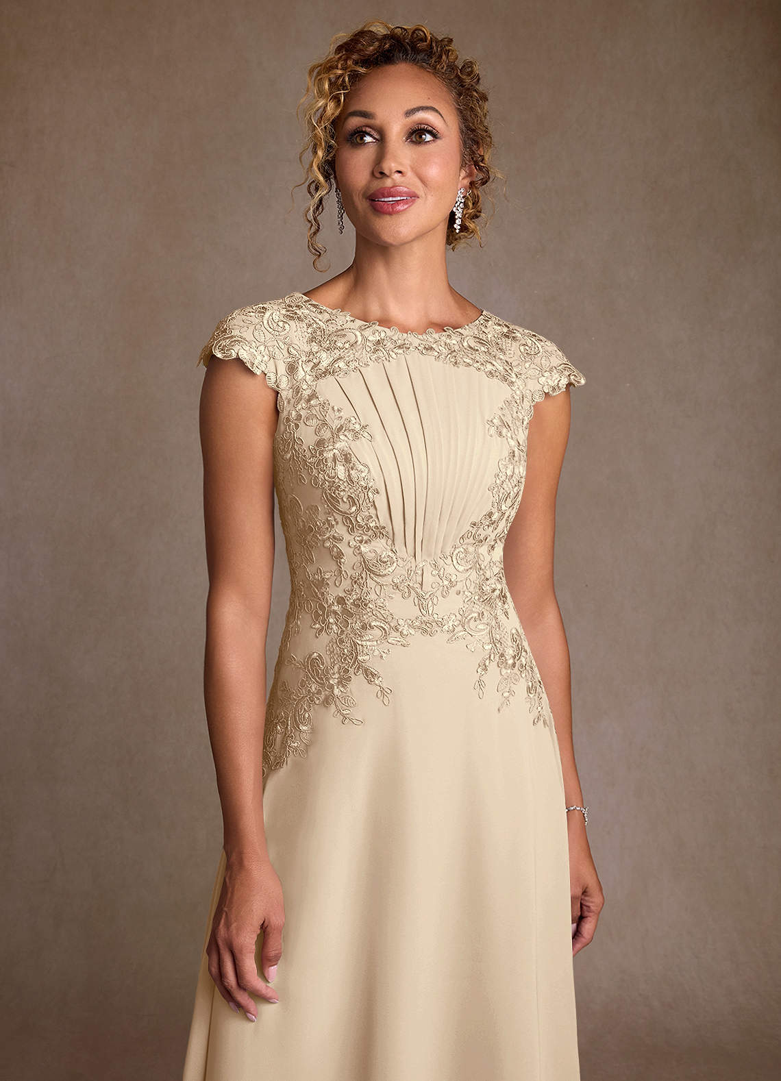 Azazie Crista Mother of the Bride Dresses Champagne A-Line Lace Chiffon Dress image4