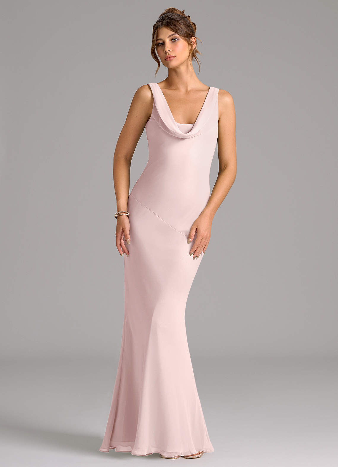 Azazie Rylina Bridesmaid Dresses Blushing Pink Mermaid Pleated Chiffon Dress image1