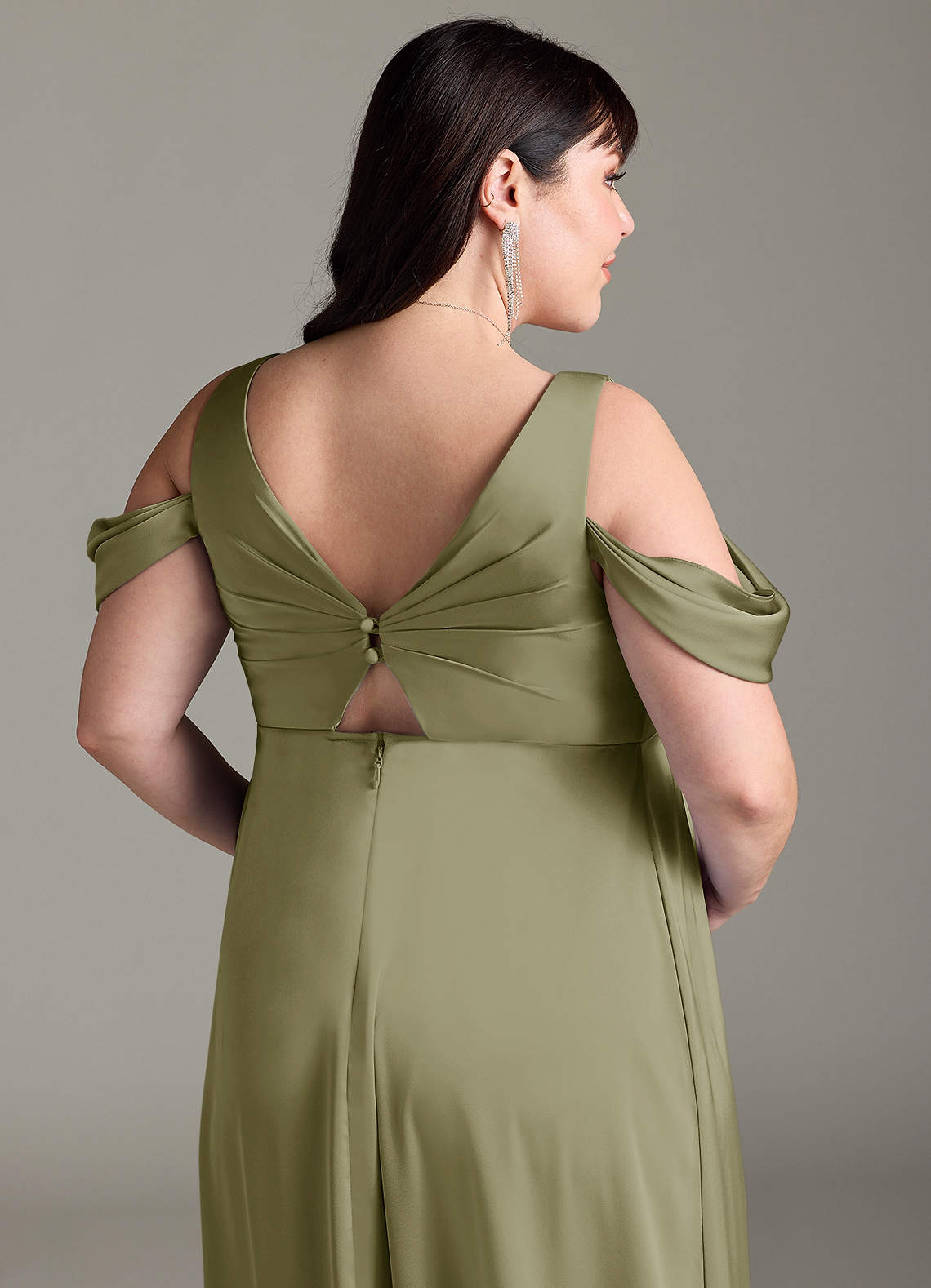 Azazie Rhea Maternity Bridesmaid Dresses A-Line Off-The-Shouler Pleated Stretch Satin Floor-Length Dress image12