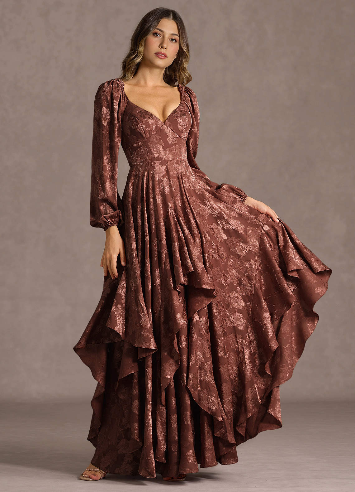 Milena Mocha Coco Maxi Dress Ready to Ship | Azazie