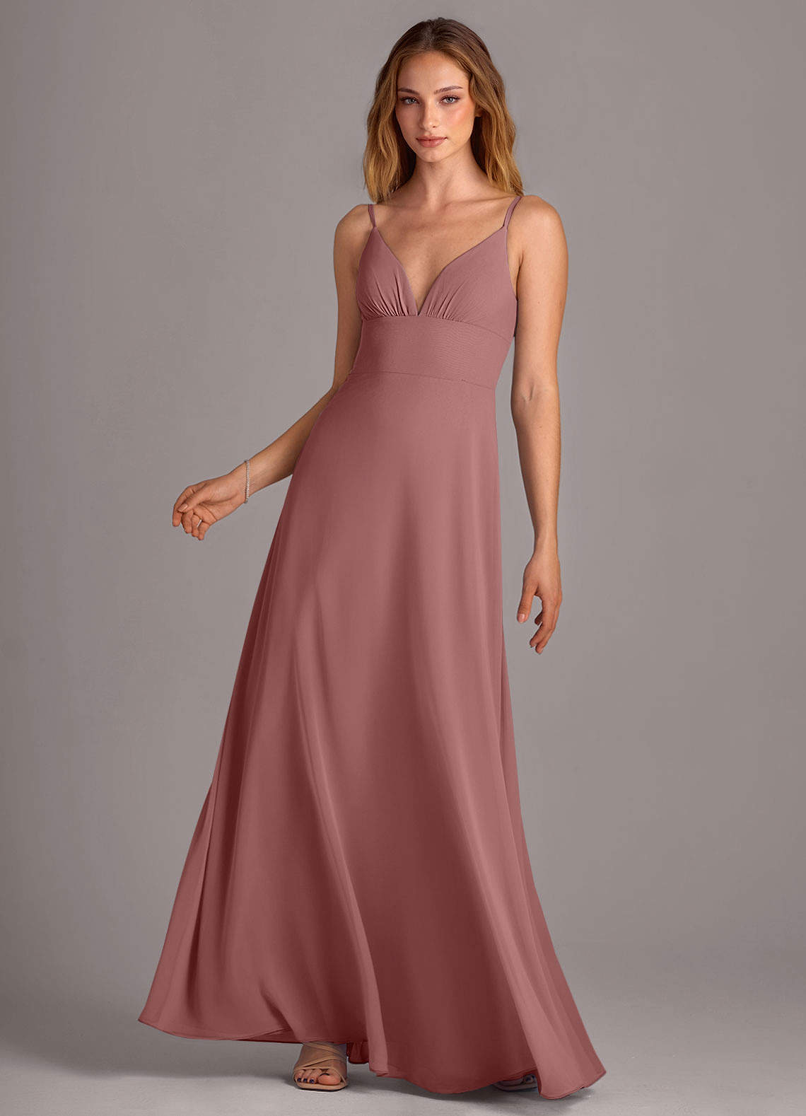 Azazie Amina Brautjungfernkleider A-Linie Chiffon Kleid Wüstenrose image1
