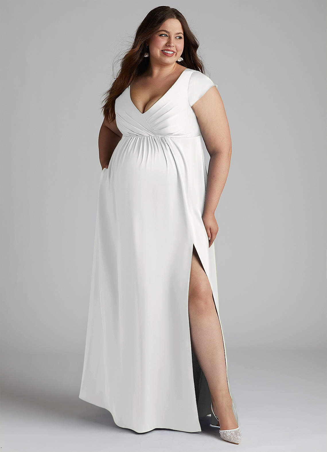 Azazie Allessia Maternity Bridesmaid Dresses A-Line Pleated Stretch Satin Floor-Length Dress image9