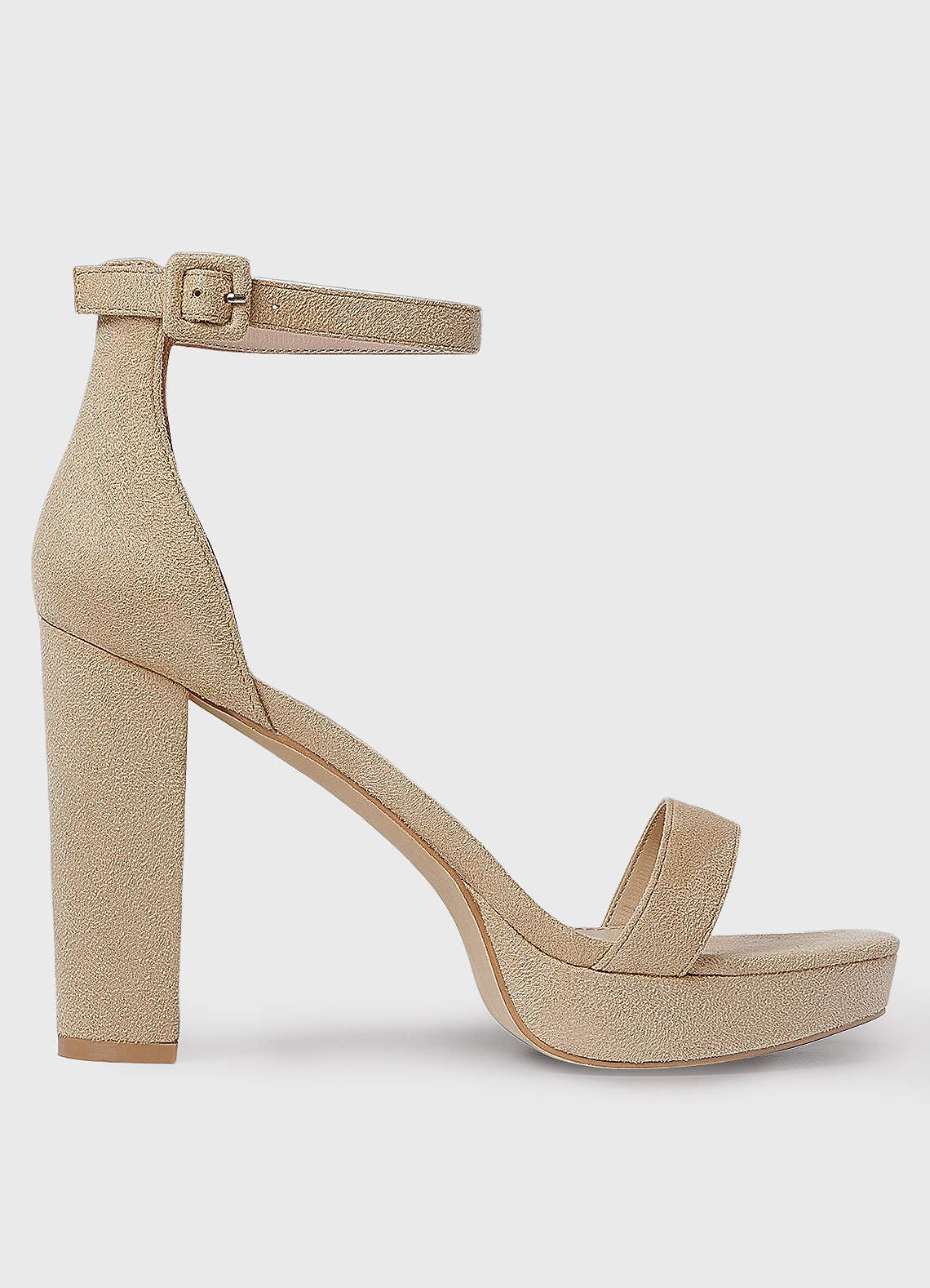 front Apricot Suede Platform Ankle Strap Heels