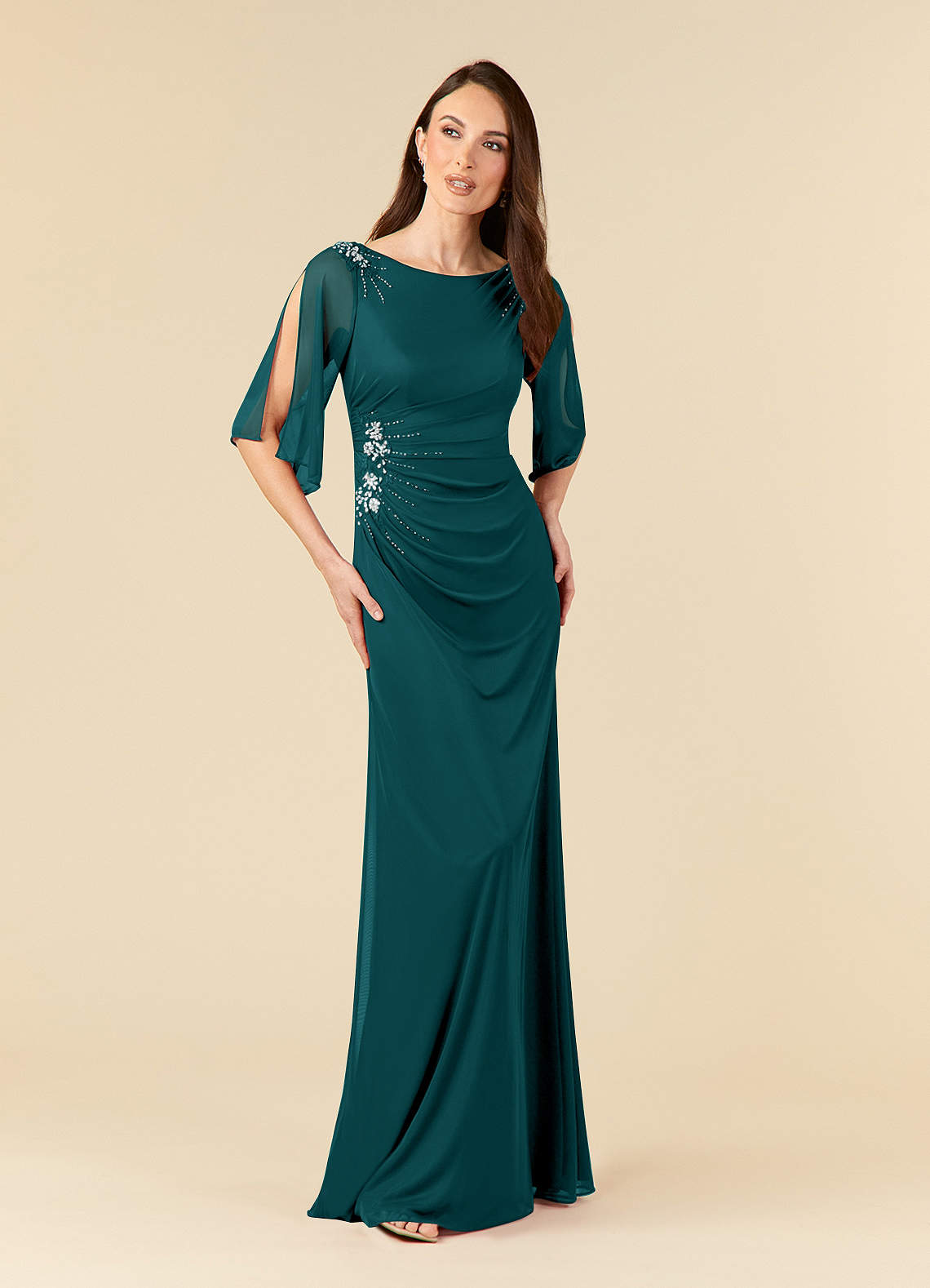 Azazie Magdalene Mother of the Bride Dresses Peacock Sheath Sequins Mesh Dress image1