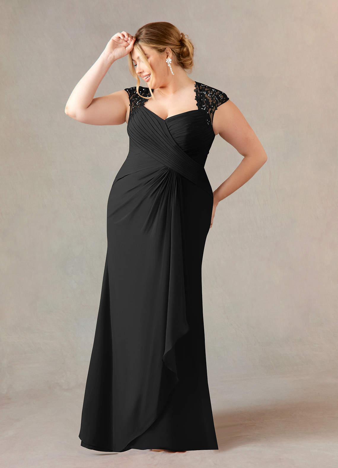 Azazie Birdie Black A-Line Queen Anne Sequins Chiffon Dress