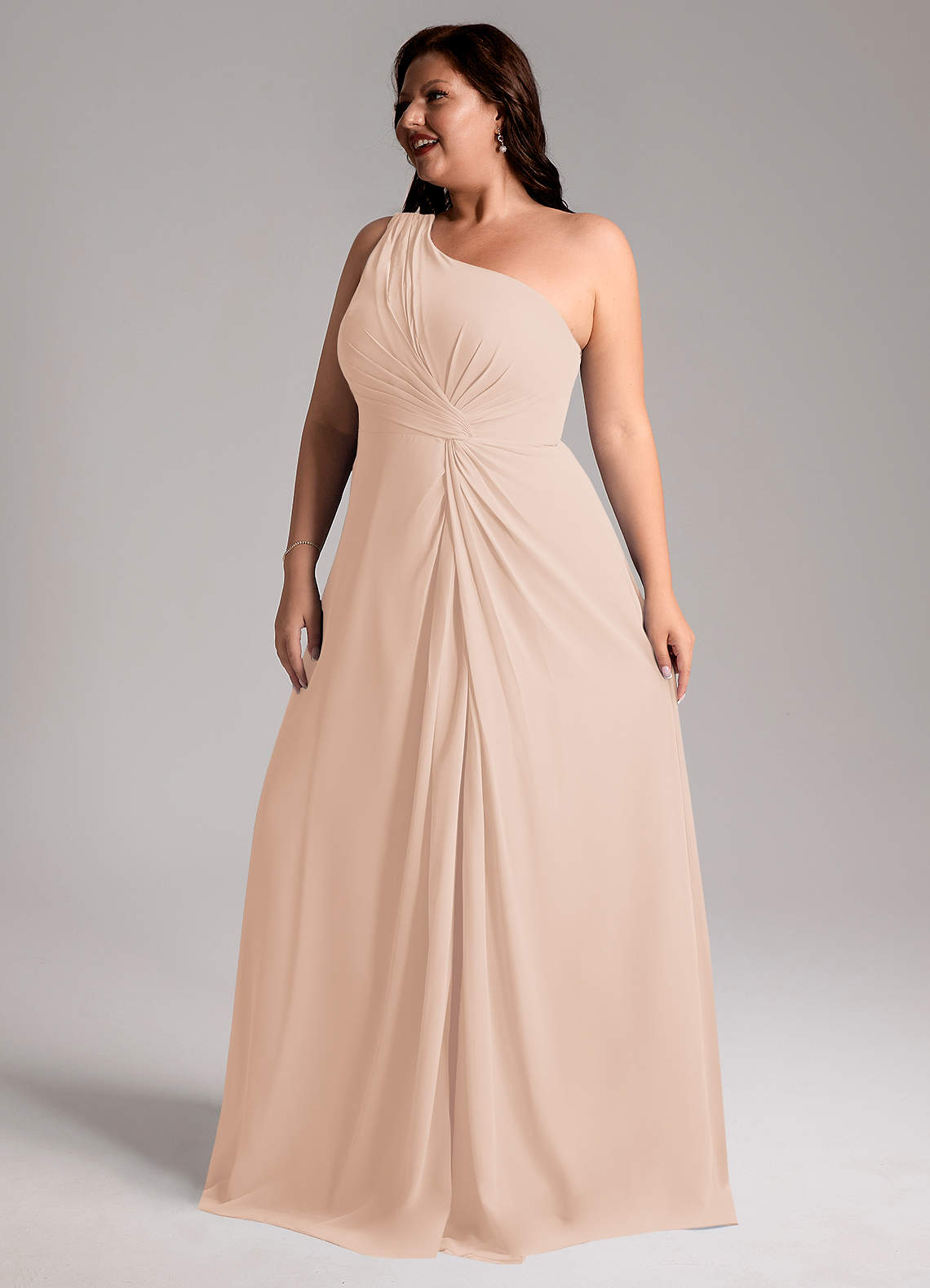 Azazie Brooke Bridesmaid Dresses English Rose A-Line One Shoulder Chiffon Dress image12