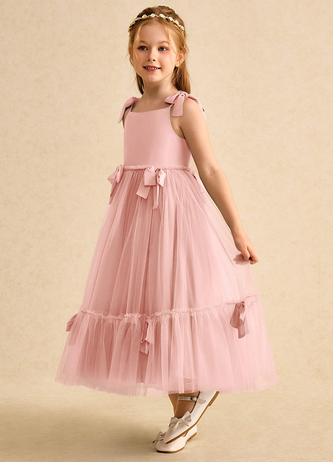 Azazie Jaci vestidos de niña de las flores Vestido de Rosetón de Gasa de Corte En A con Tirante Espagueti image1