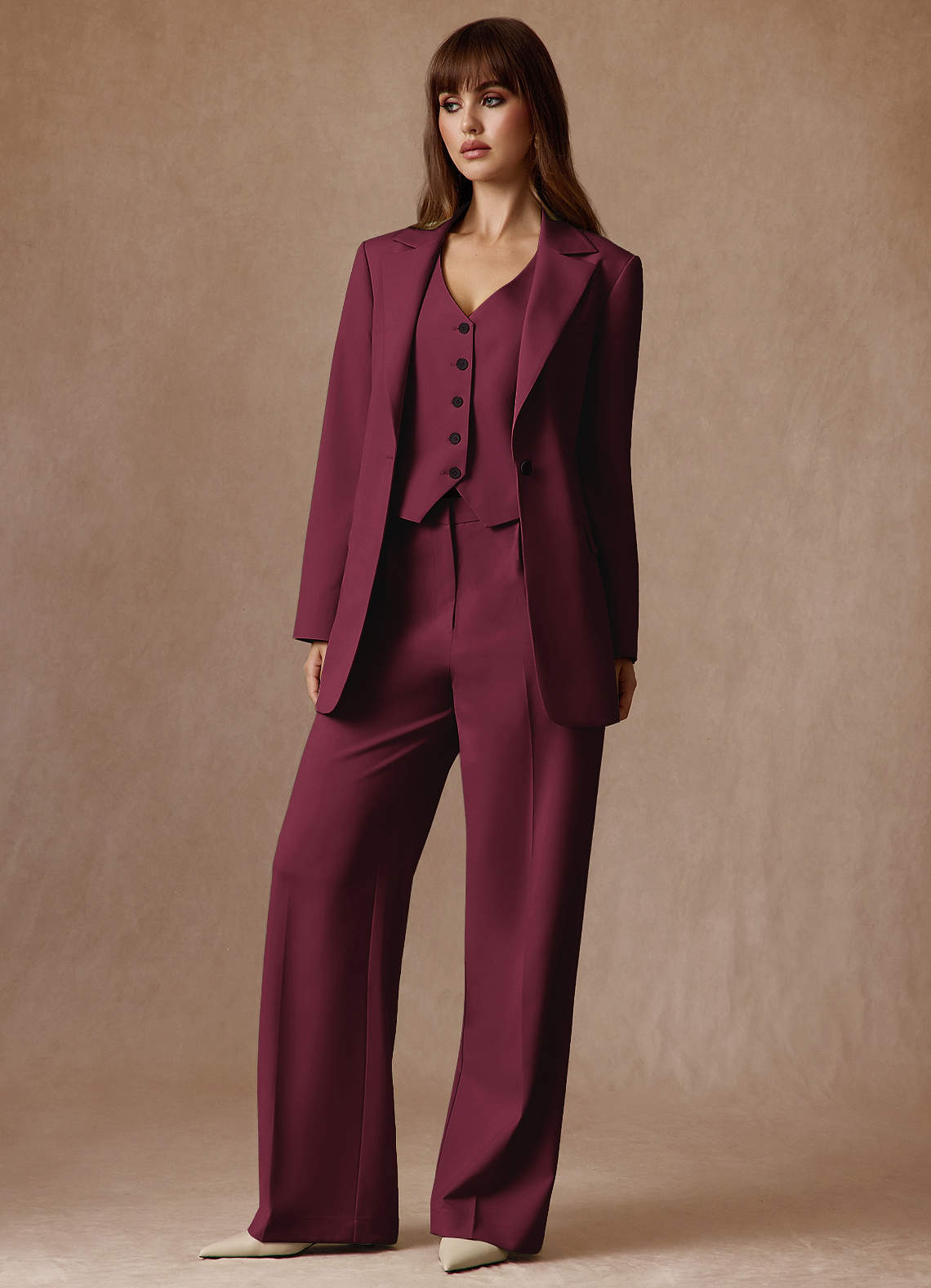 front Rowan Burgundy Refined Weave Performance 2-Piece Suit