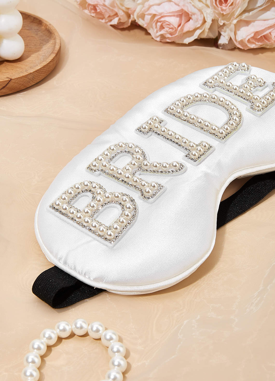 front Bride & Wifey Pearl Rhinestone Sleep Mask