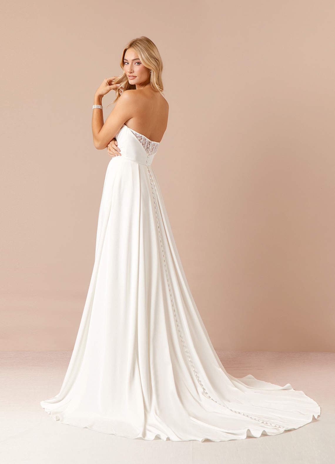 Azazie Marisela Wedding Dresses Diamond White A-Line Sequins Crepe Back Satin Dress image4