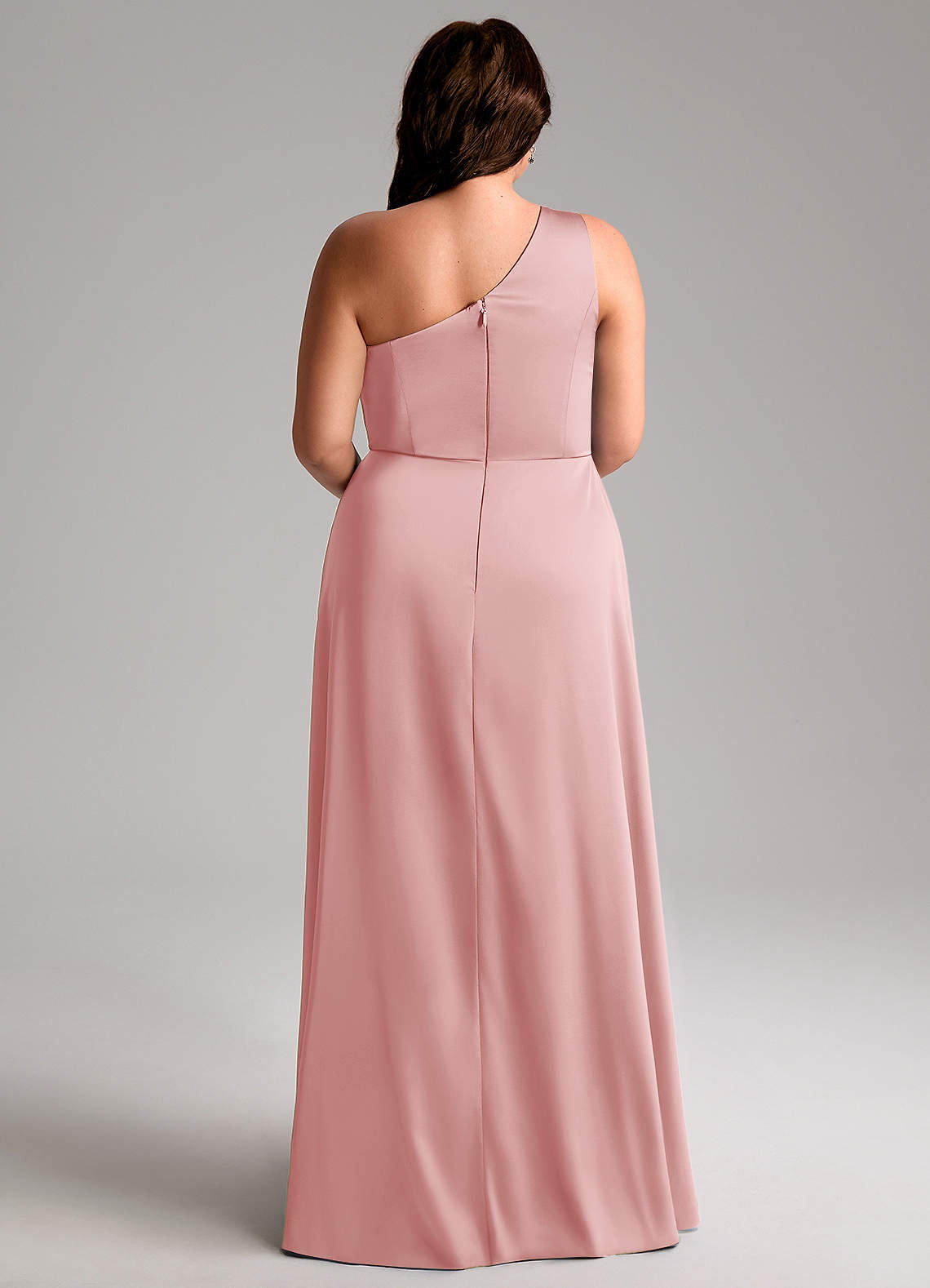 Azazie Brooke Bridesmaid Dresses Powder Pink A-Line One Shoulder Stretch Satin Dress image9
