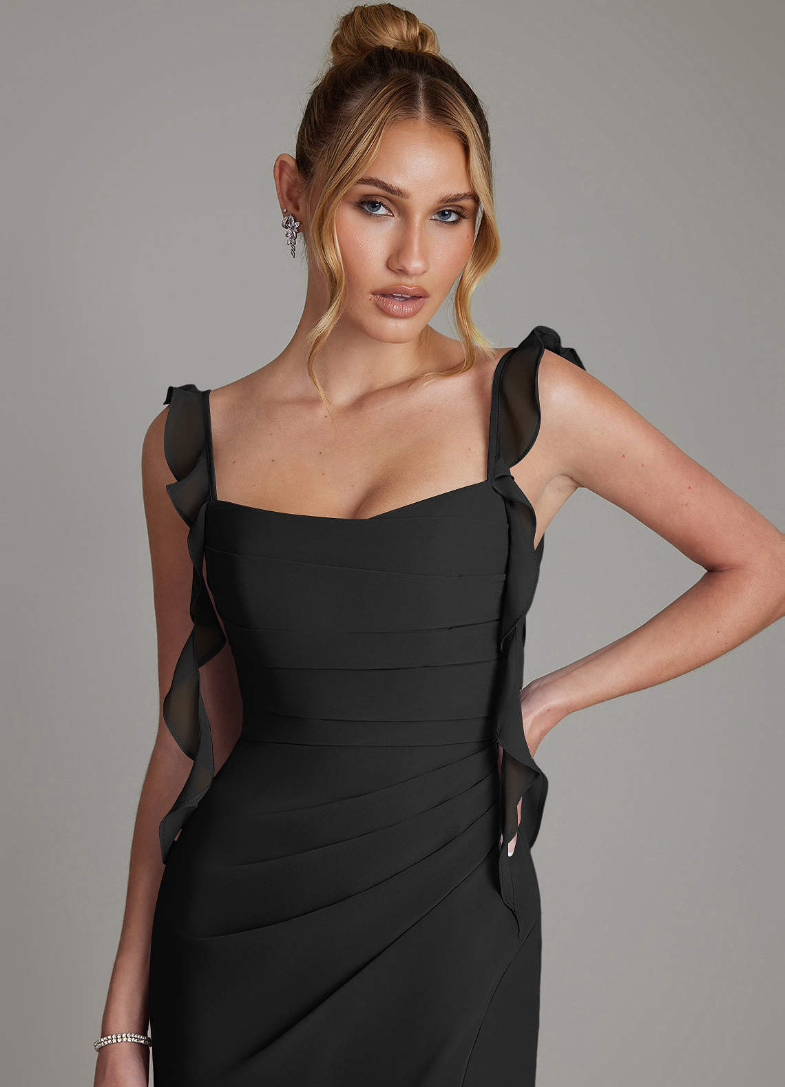 Azazie Jessamine At-home Try On Dresses Black Mermaid Corset Chiffon Dress image2