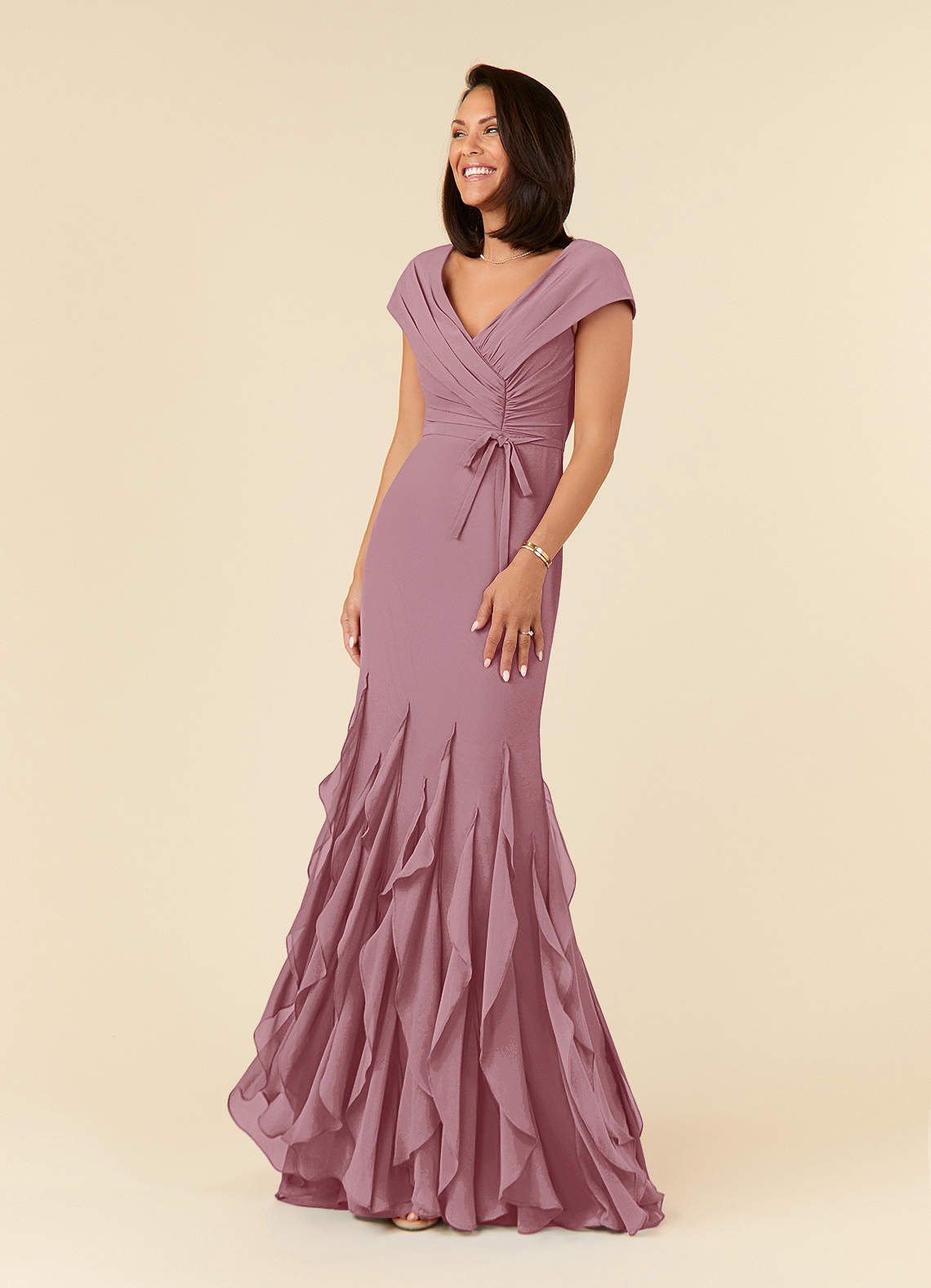 Azazie Bailora Mother of the Bride Dresses Vintage Mauve Mermaid Ruched Chiffon Dress image1