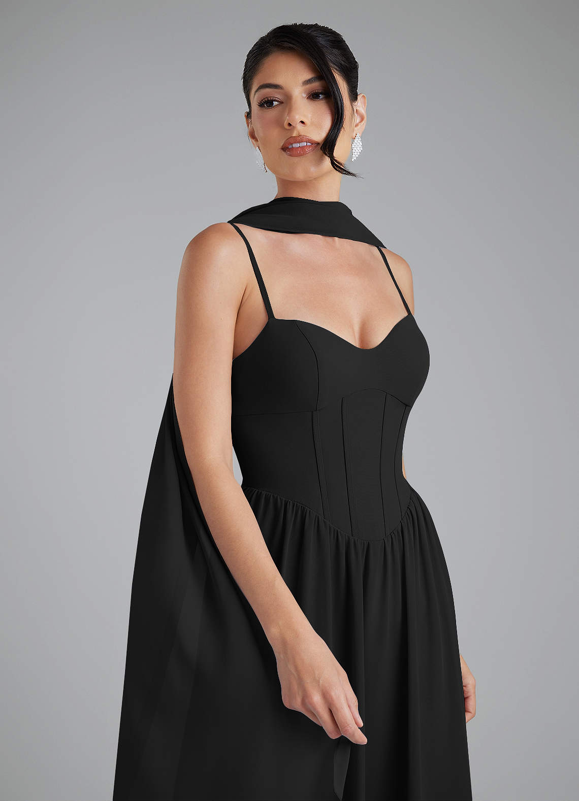 ARGUE シアサッカーペンシルドレス ブラック Azazie Alisha Ready to Ship Black Chiffon Bridesmaid Dresses | Azazie