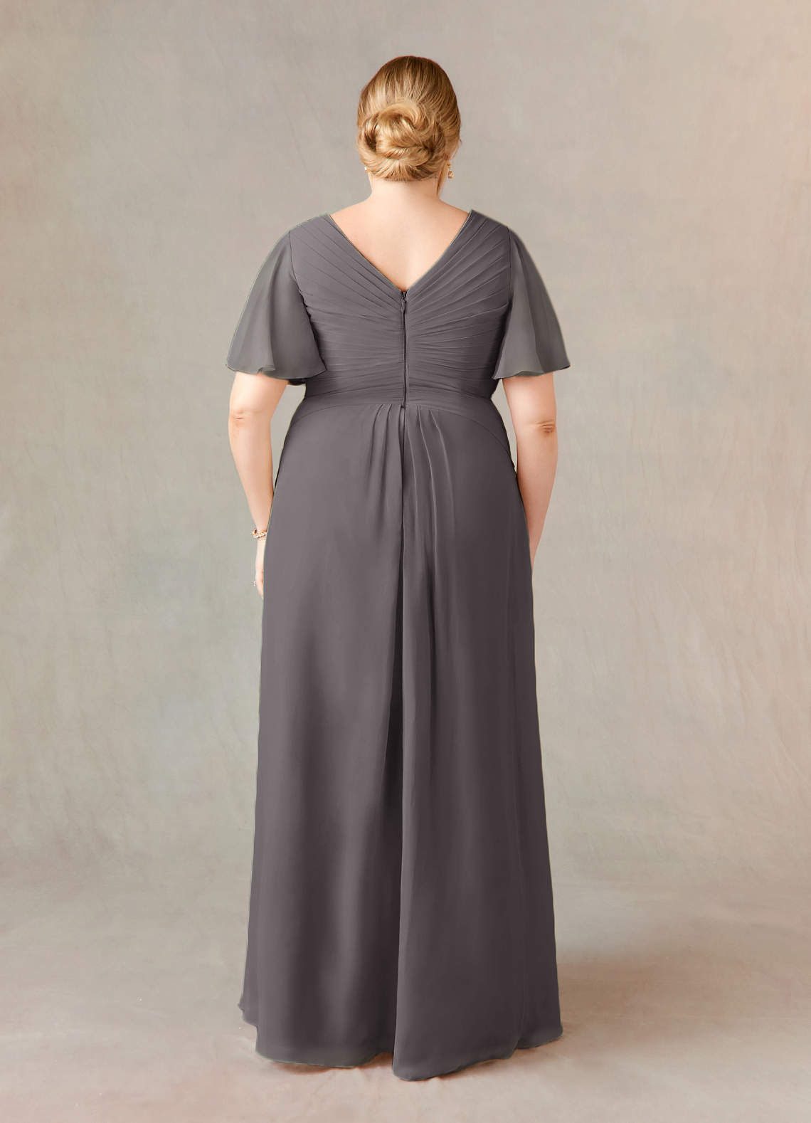 morning grey dress on dark skin Azazie Glory Steel A-Line V-Neck Ruched Chiffon Ready to Ship Glam Girl