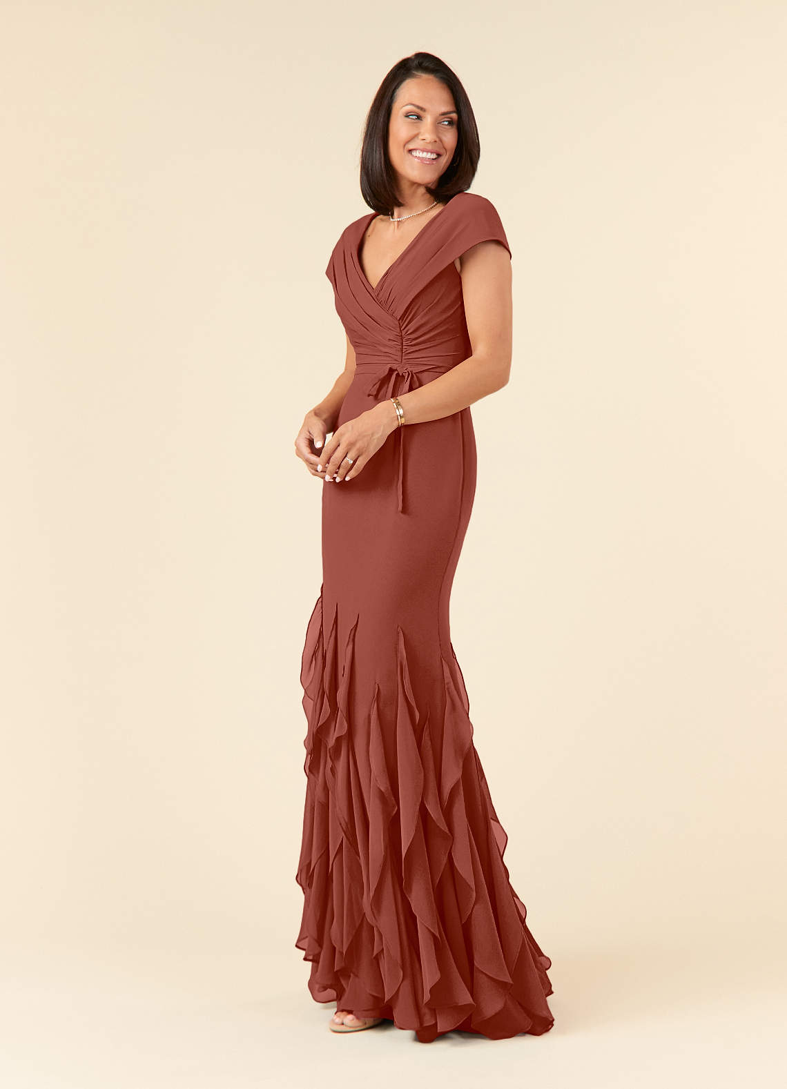 Azazie Bailora Mother of the Bride Dresses Auburn Mermaid Ruched Chiffon Dress image5