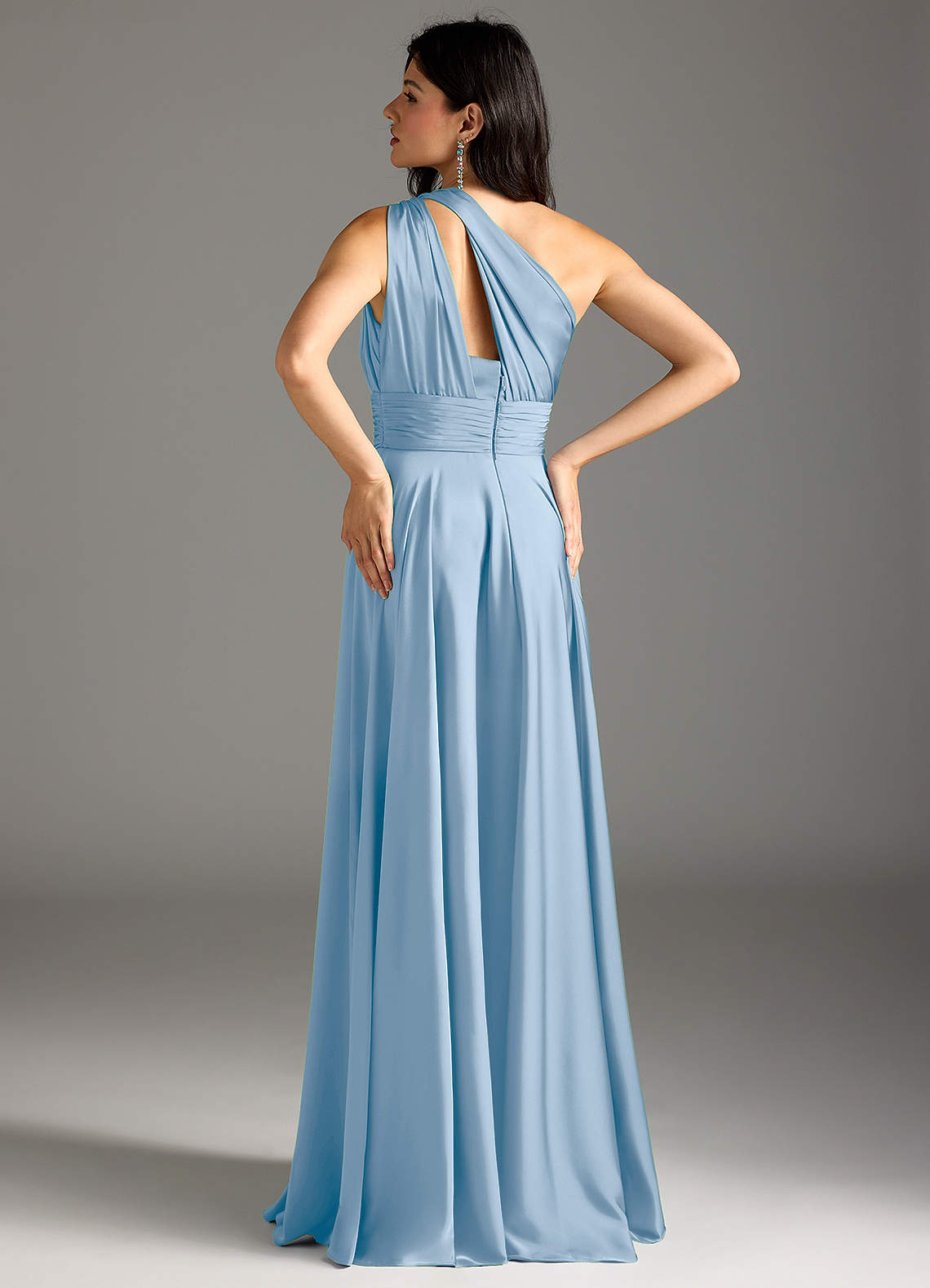 Azazie Charlize Bridesmaid Dresses Powder Blue A-Line One Shoulder Stretch Satin Dress image5