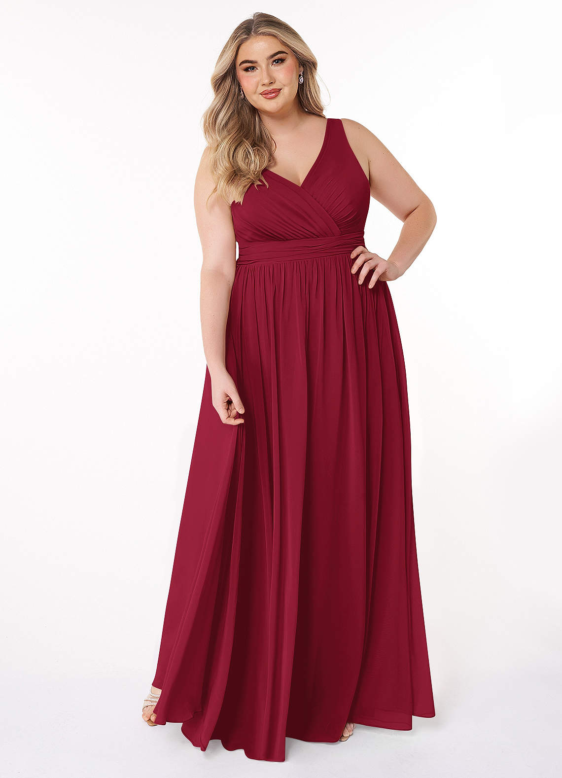 Azazie Kora Brautjungfernkleider A-Linie Plissee Chiffon Kleid Burgunderrot image1