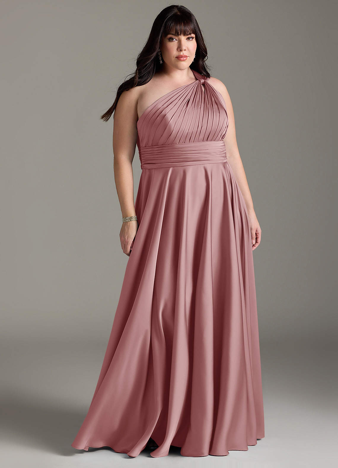 Azazie Charlize Bridesmaid Dresses Dusty Rose A-Line One Shoulder Stretch Satin Dress image1