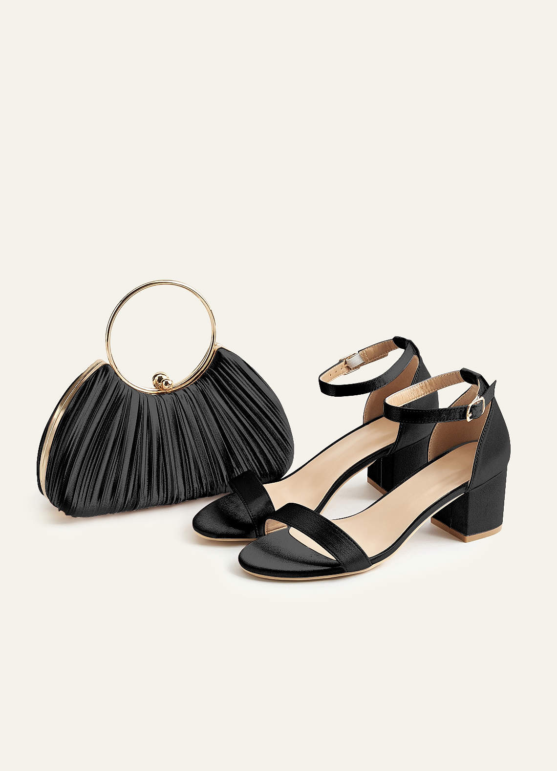 front Matching Color Metallic Satin Pleated Handbag