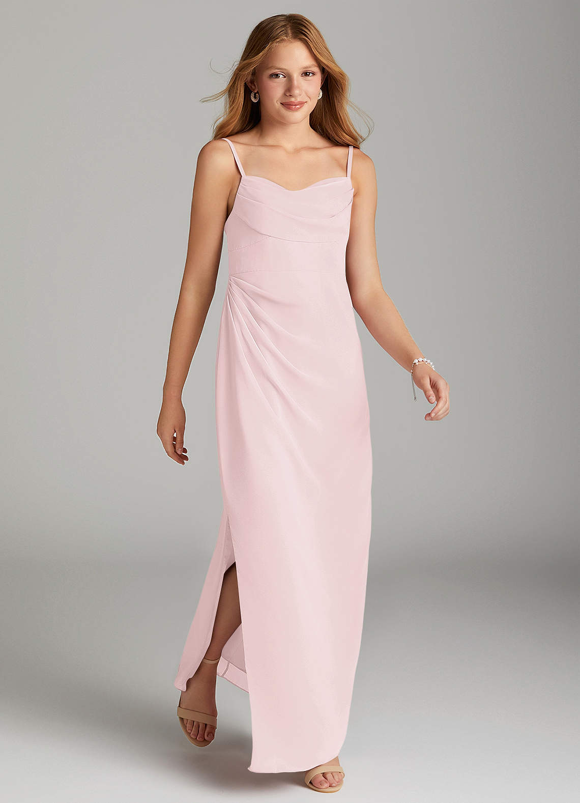 Azazie Mai Junior Blushing Pink Sheath Pleated Chiffon Dress image3