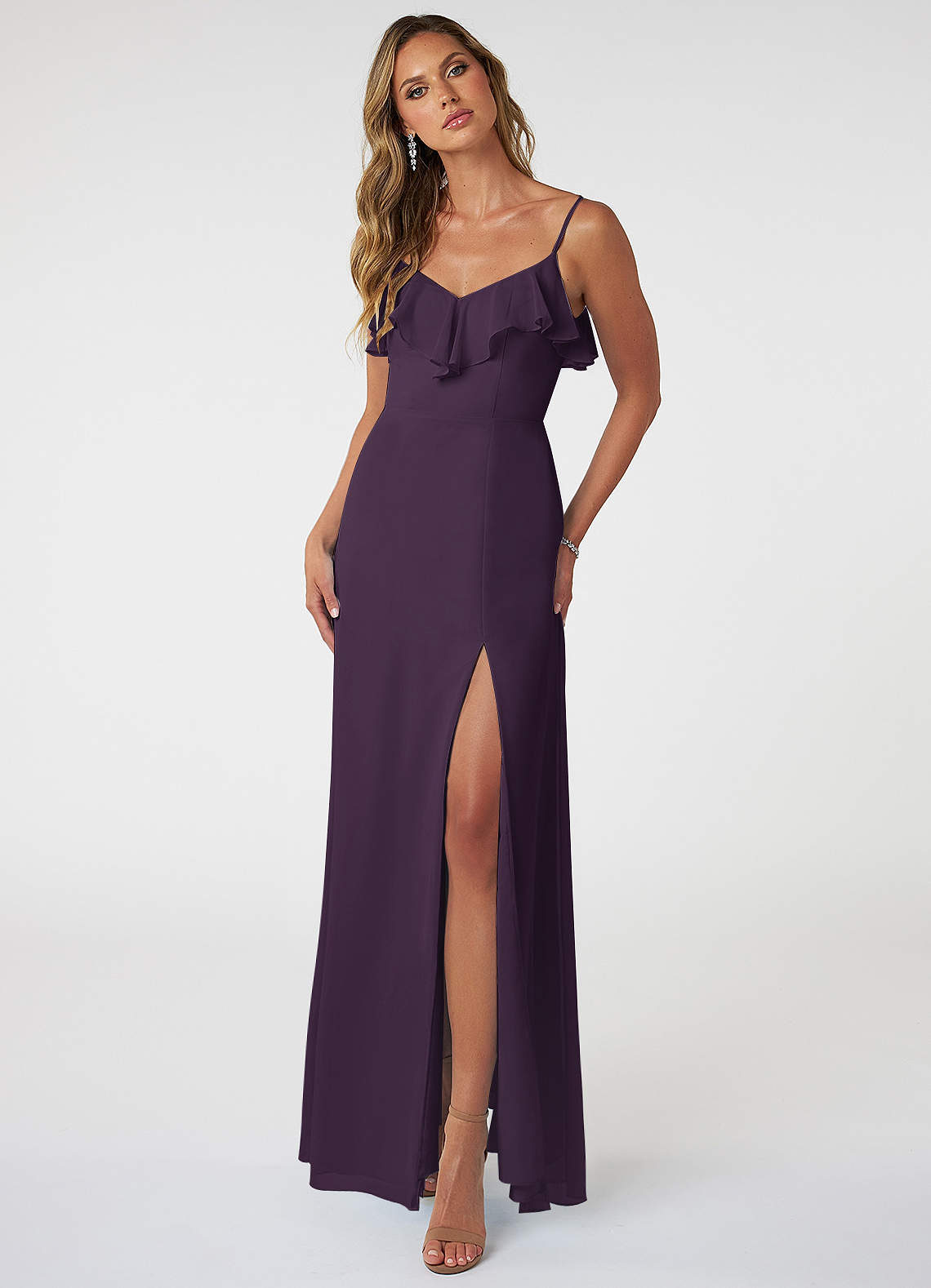 Azazie Natalia Bridesmaid Dresses Plum A-Line Chiffon Dress image1