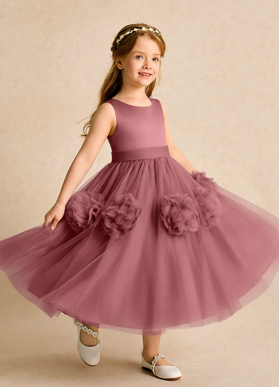Azazie Vola Flower Girl Dresses Amethyst Ball-Gown Sleeveless Tulle Dress image1