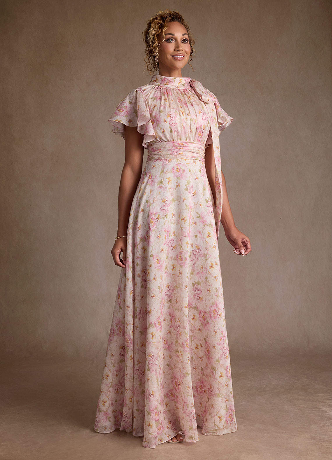 Azazie Lucinda Antique Rose Floral A-Line Pleated Floral Dress