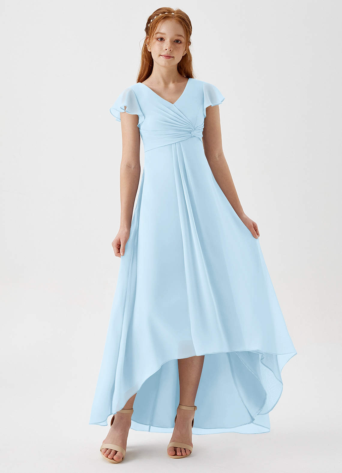 Azazie Breanne Junior Vestido de Azul Cielo de Gasa de Corte En A image1