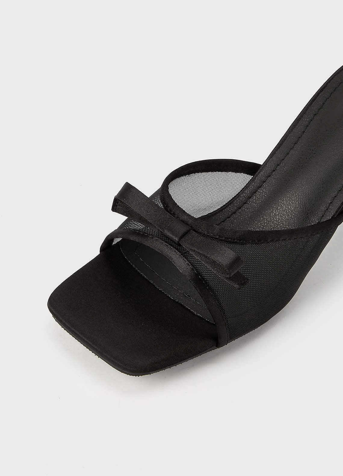 front Mesh Bow Kitten Heel Mules