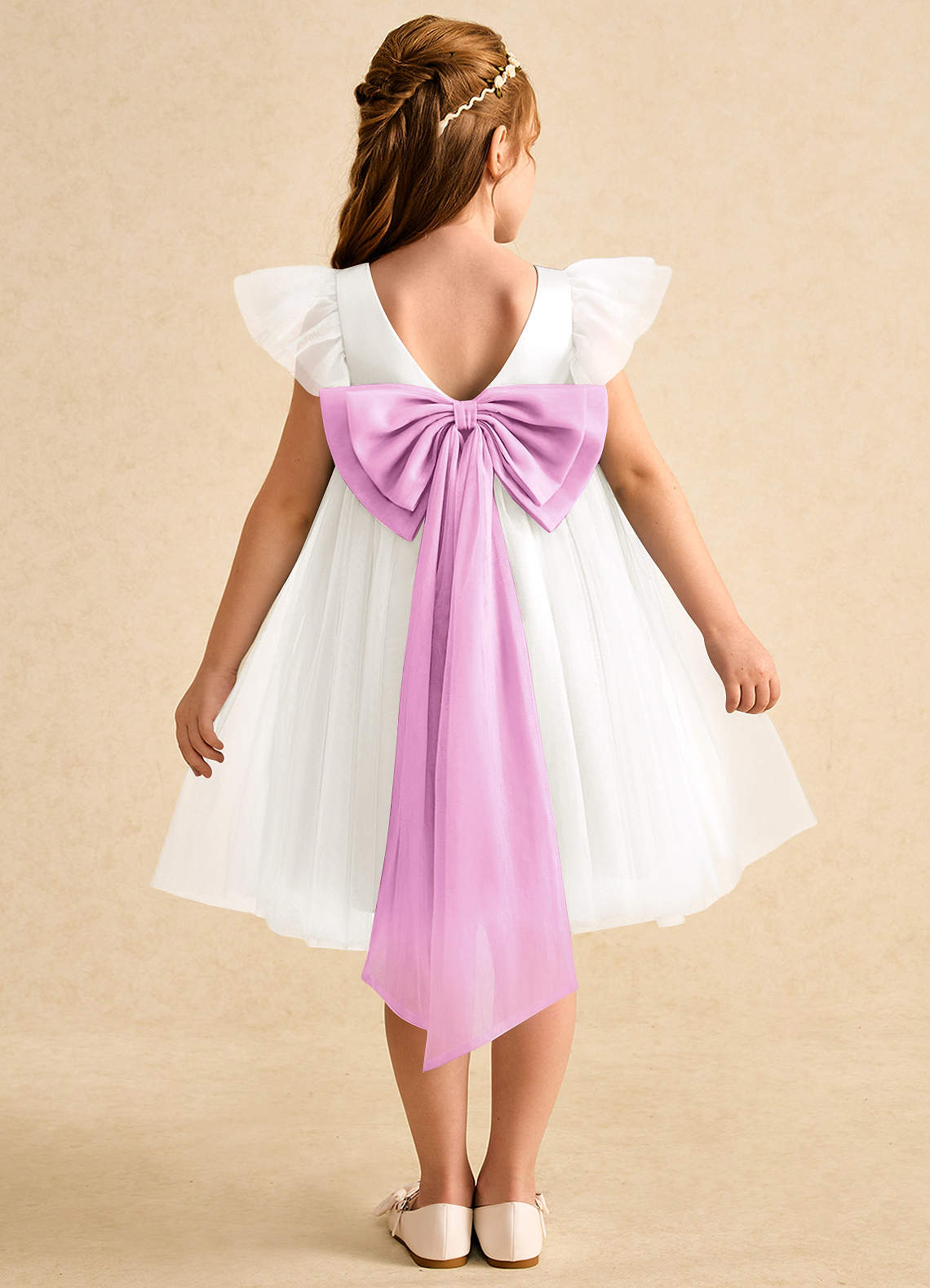 Azazie Munchkin Abiti da Ragazza di Fiori Abito A-Line in Tulle Fiocco Avorio Rosa Confetto image1