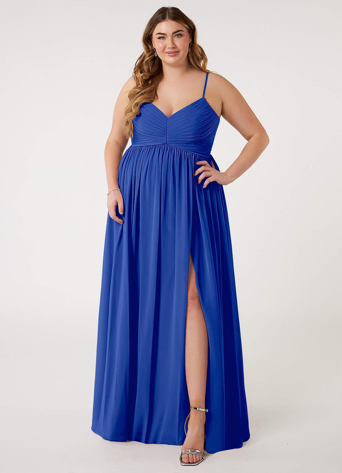 Azazie A Line Princess V Neck Floor Length Chiffon Bridesmaid Dresses Royal Blue