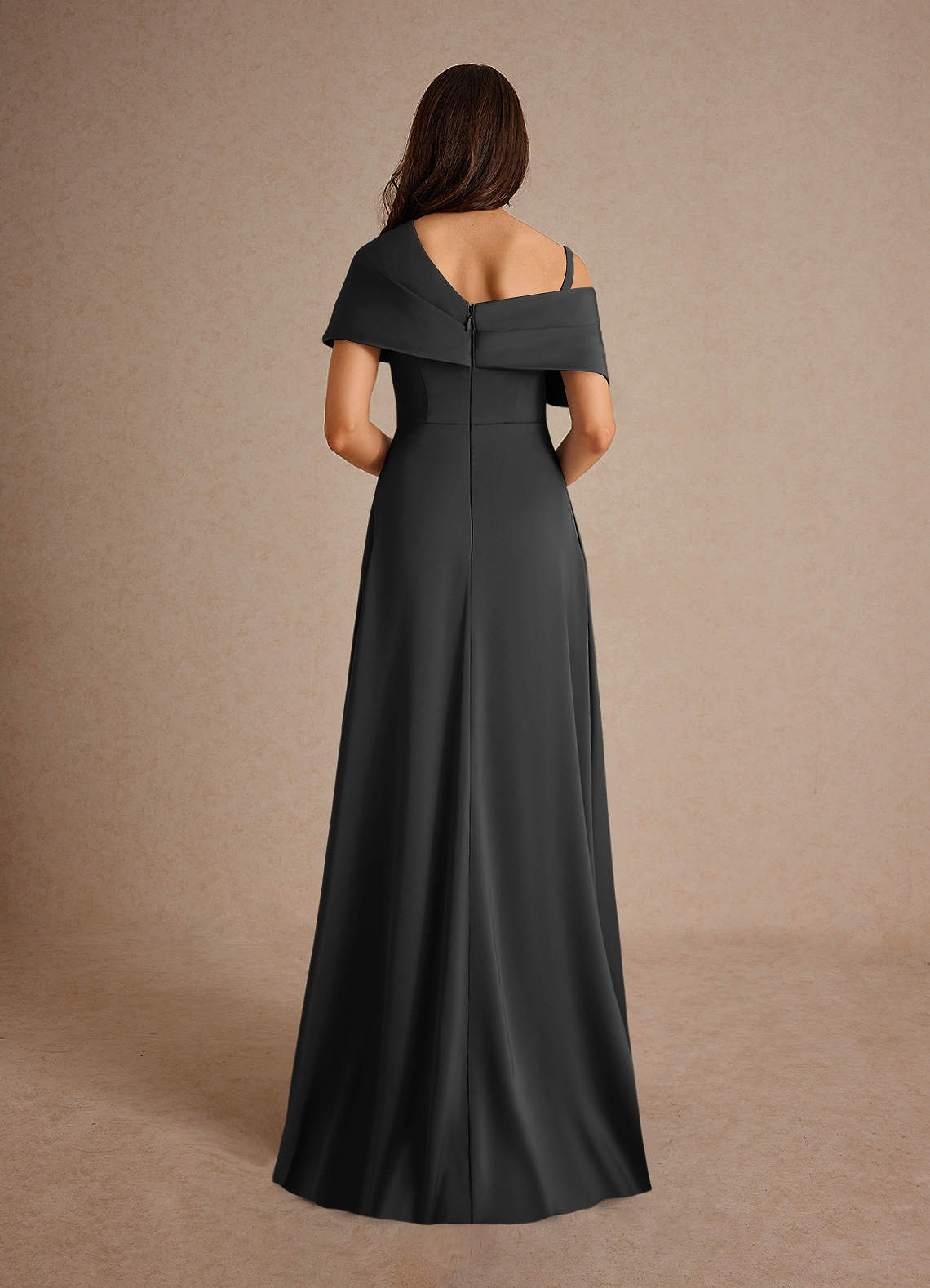 Azazie Milton Mother of the Bride Dresses Black A-Line Pleated Stretch Satin Dress image3