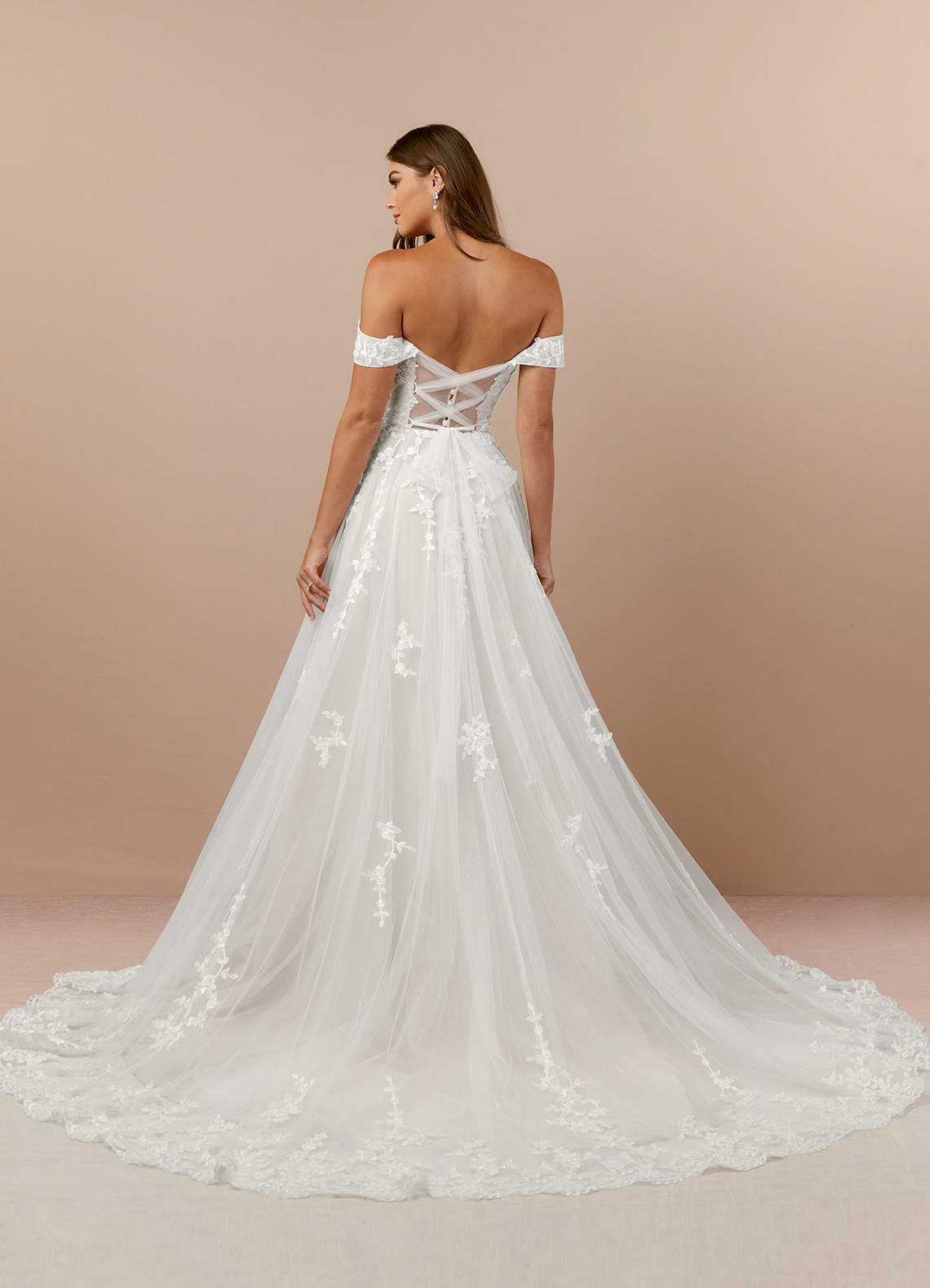 Azazie Botanica Wedding Dresses Diamond White A-Line Off the Shoulder Tulle Dress image1