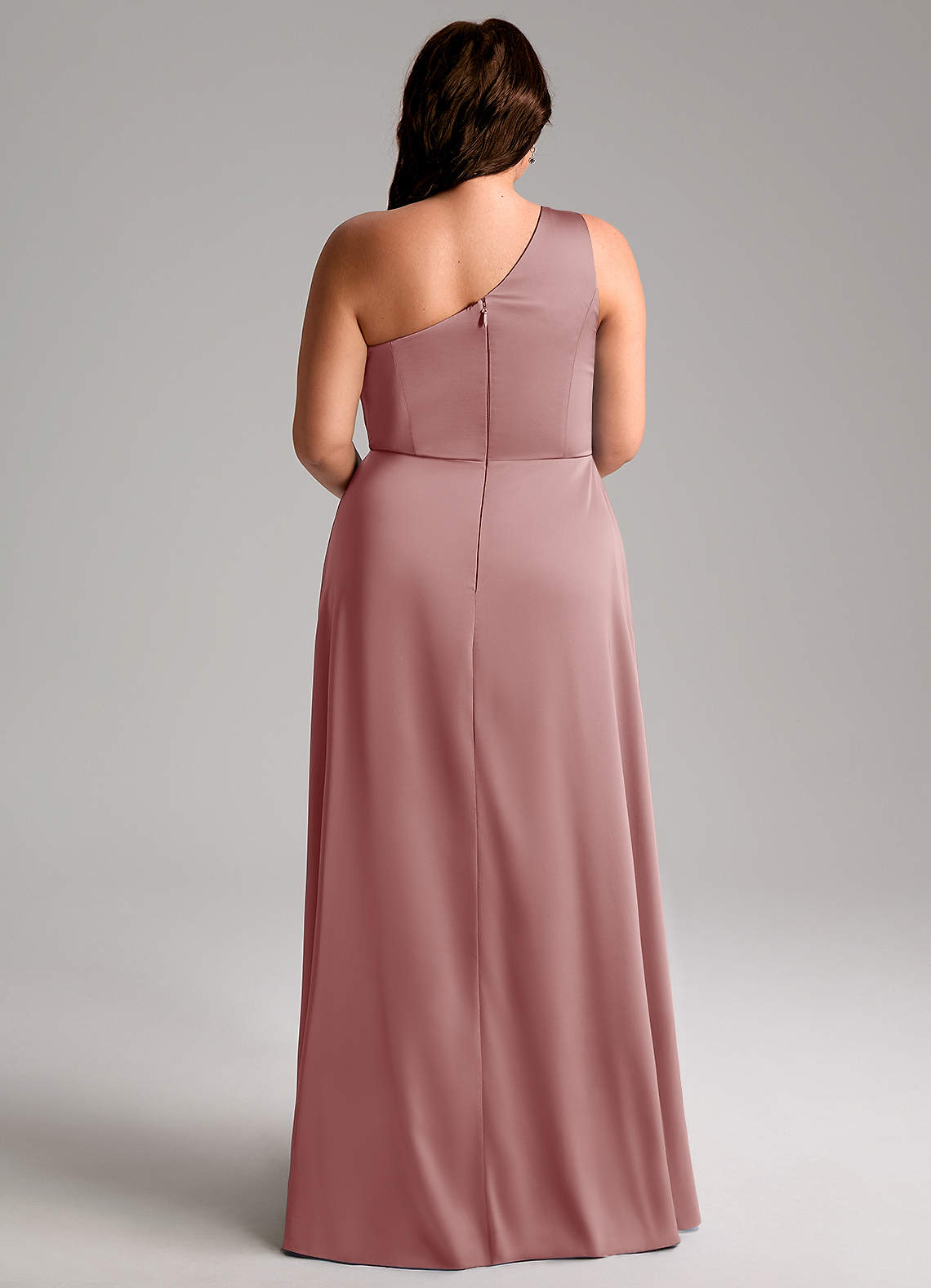 Azazie Brooke Brautjungfernkleider A-Linie One-Shoulder Stretch-Satin Kleid Altrosa image8