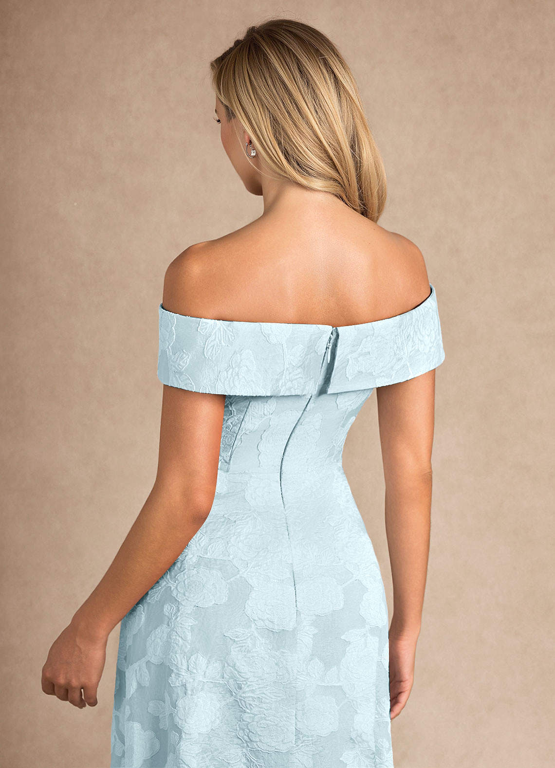 Azazie New London vestidos de madre de la novia Vestido de Jacquard Azul Pálido de Devorado Floral de Corte En A con Plisado image6