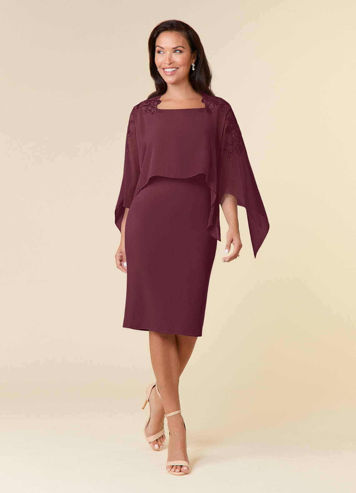Azazie Maryam vestidos de madre de la novia Vestido de Cabernet de Gasa de Recto con Encaje image1