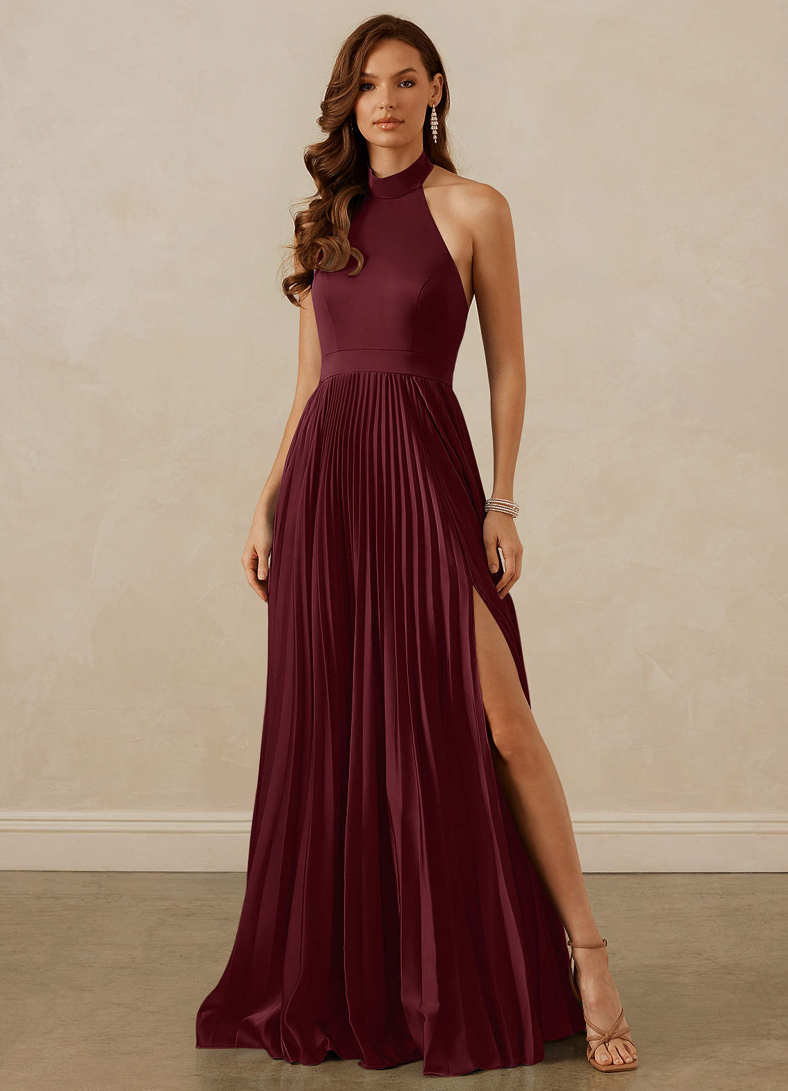 Christian Siriano Bridal for Azazie 1007 Bridesmaid Dresses Cabernet A-Line Pleated Stretch Satin Dress image1