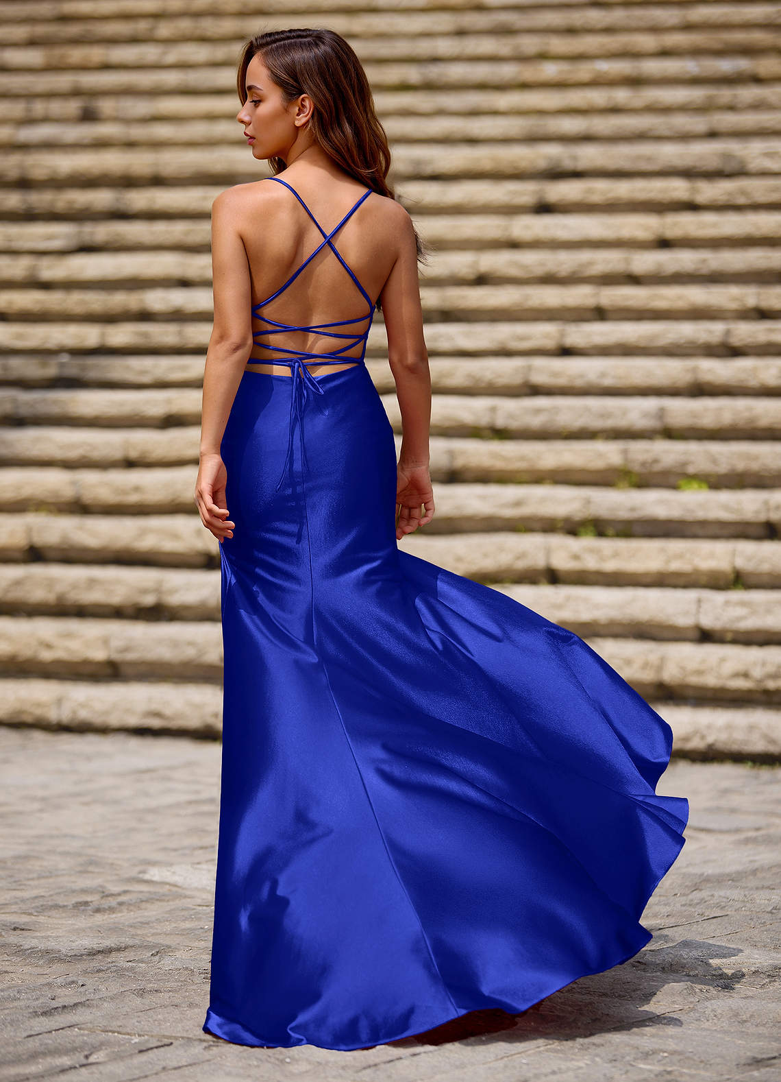 strapless open back dress Royal Blue Evening Gown Lace Appliques Illusion Mermaid Open Back Prom