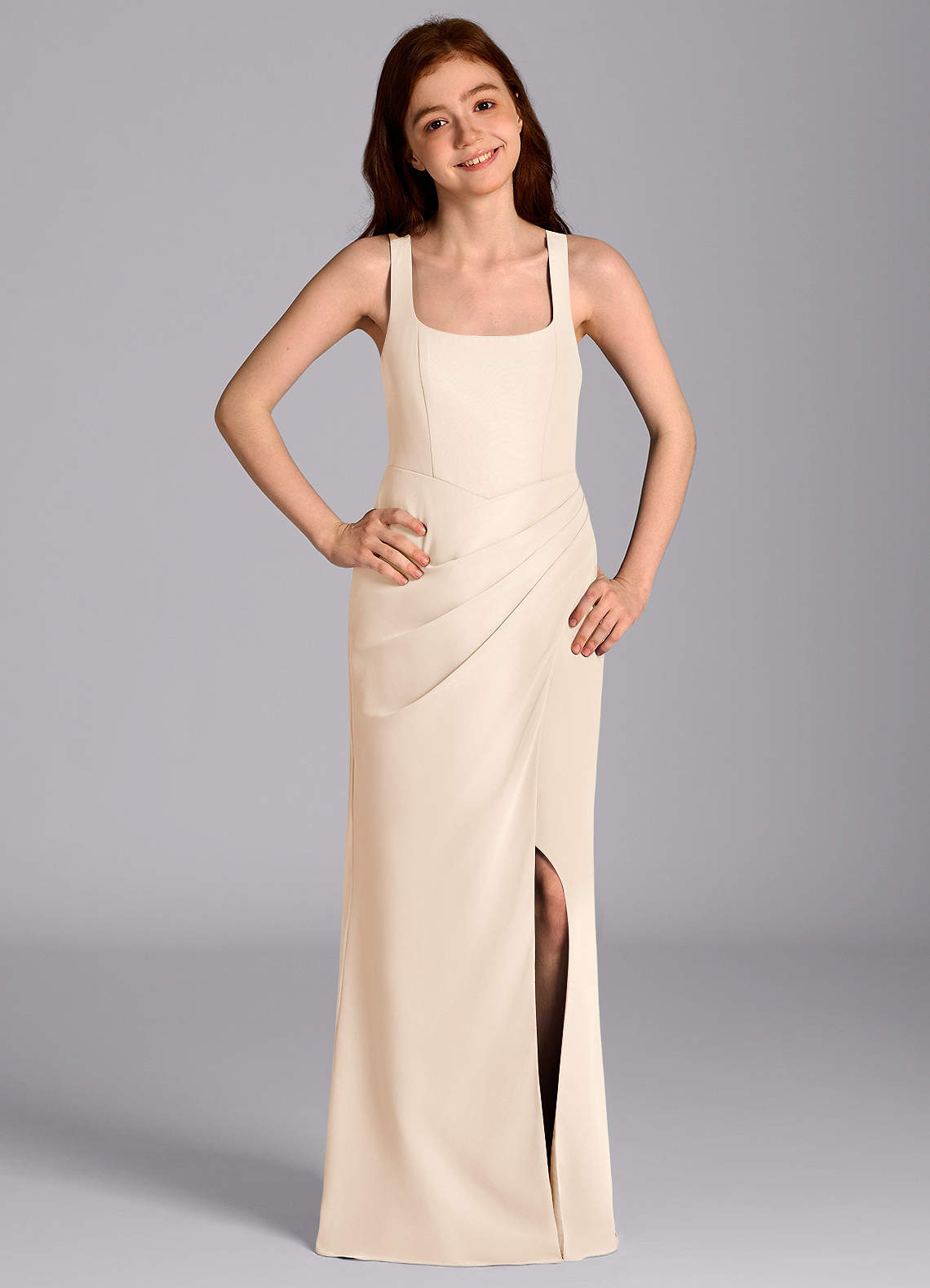 Azazie Mero Junior White Alabaster Mermaid Pleated Chiffon Dress image2