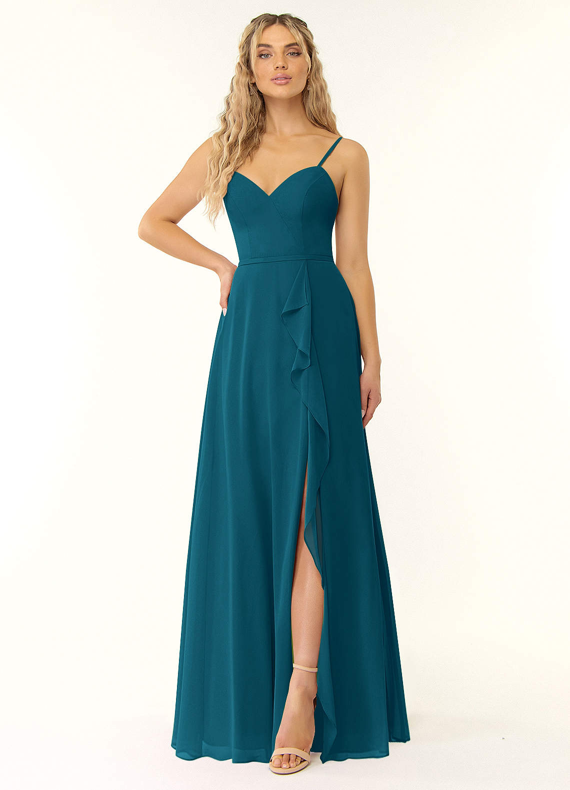 V-neck Ruffled A-line Blue Bridesmaid Dresses V-neck Ruffled A-line Blue Bridesmaid Dresses